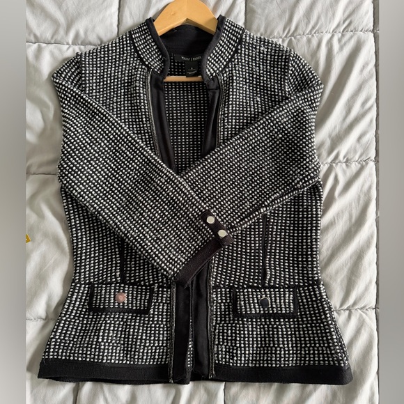 White House Black Market Textured Knit Open Front Jacket Black White Size S - Picture 11 of 16
